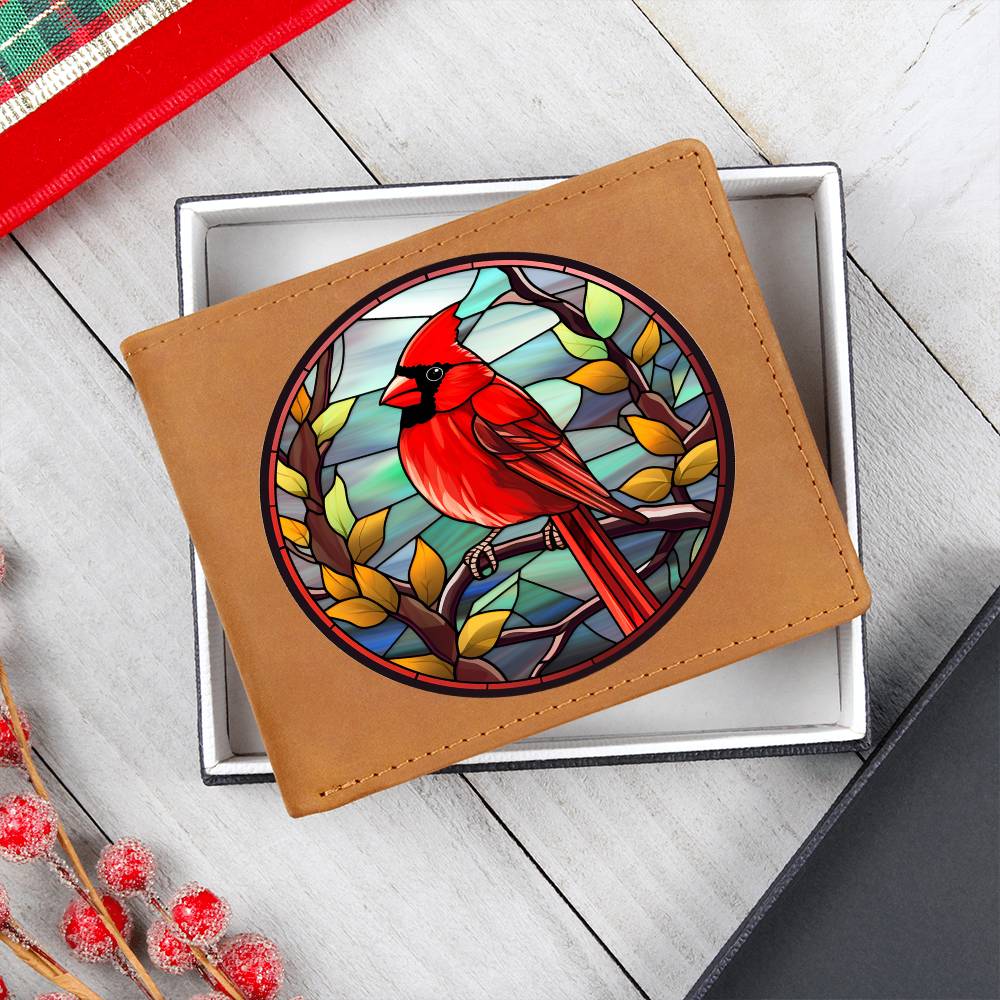 Christmas Red Cardinal Stained Glass Design 012 - Leather Wallet