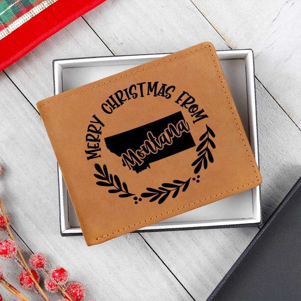 Merry Christmas From Montana - Leather Wallet