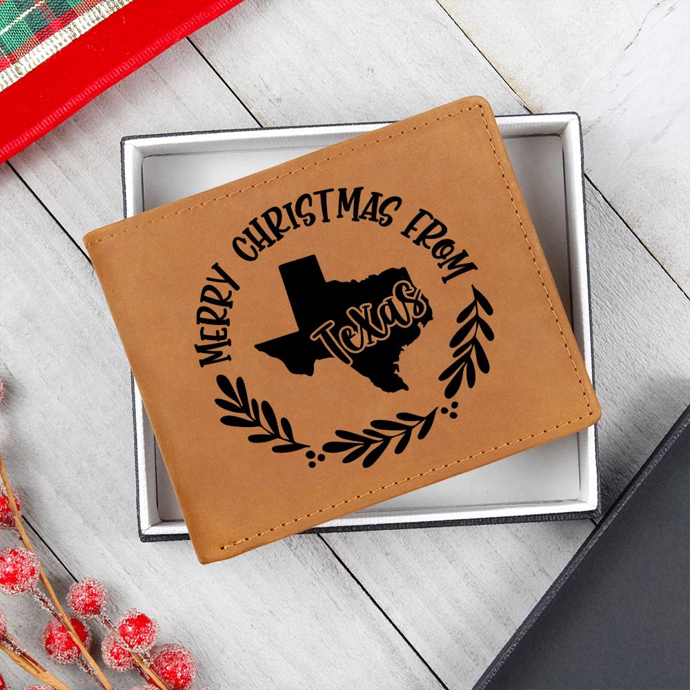 Merry Christmas From Texas - Leather Wallet