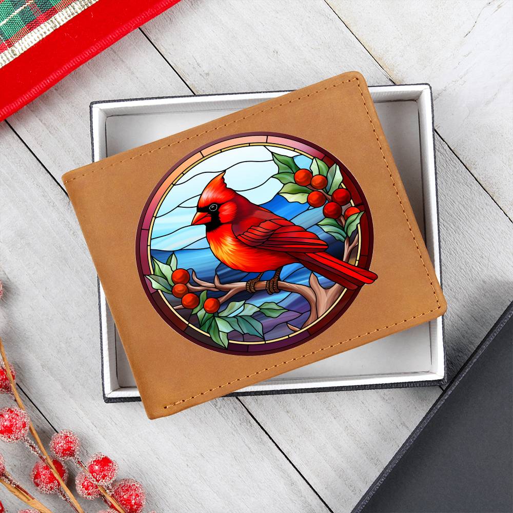 Christmas Red Cardinal Stained Glass Design 017 - Leather Wallet