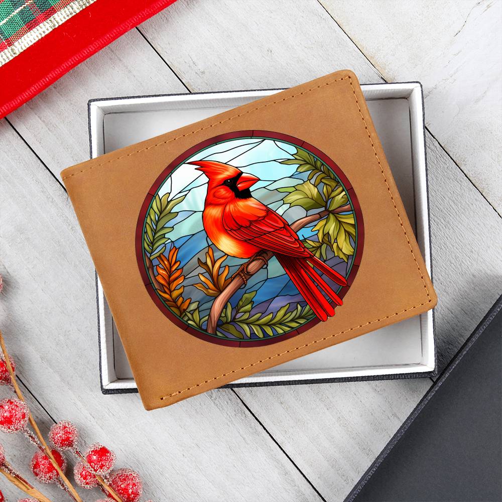 Christmas Red Cardinal Stained Glass Design 025 - Leather Wallet