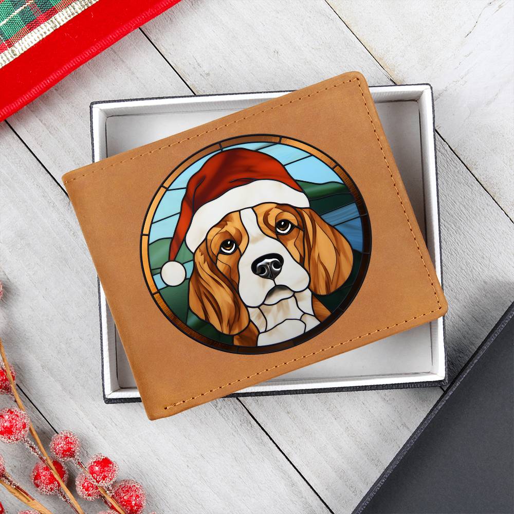 Dog Stained Glass Christmas Design 023 - Leather Wallet