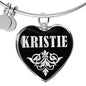 Kristie v02 - Heart Pendant Bangle Bracelet