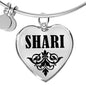 Shari v01 - Heart Pendant Bangle Bracelet
