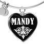 Mandy v03 - Heart Pendant Bangle Bracelet