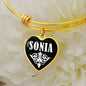Sonia v01w - 18k Gold Finished Heart Pendant Bangle Bracelet