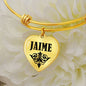 Jaime v01 - 18k Gold Finished Heart Pendant Bangle Bracelet