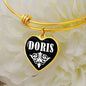 Doris v01w - 18k Gold Finished Heart Pendant Bangle Bracelet