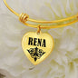 Rena v01 - 18k Gold Finished Heart Pendant Bangle Bracelet