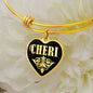 Cheri v02 - 18k Gold Finished Heart Pendant Bangle Bracelet