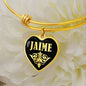 Jaime v02 - 18k Gold Finished Heart Pendant Bangle Bracelet