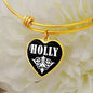 Holly v01w - 18k Gold Finished Heart Pendant Bangle Bracelet