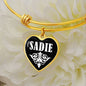Sadie v01w - 18k Gold Finished Heart Pendant Bangle Bracelet