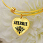 Sherrie v01 - 18k Gold Finished Heart Pendant Bangle Bracelet