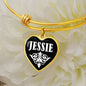 Jessie v01w - 18k Gold Finished Heart Pendant Bangle Bracelet