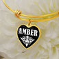 Amber v01w - 18k Gold Finished Heart Pendant Bangle Bracelet