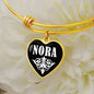 Nora v01w - 18k Gold Finished Heart Pendant Bangle Bracelet