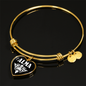 Alma v01w - 18k Gold Finished Heart Pendant Bangle Bracelet