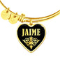 Jaime v02 - 18k Gold Finished Heart Pendant Bangle Bracelet