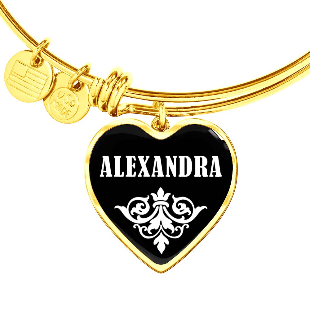 Alexandra v01w - 18k Gold Finished Heart Pendant Bangle Bracelet