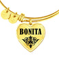 Bonita v01 - 18k Gold Finished Heart Pendant Bangle Bracelet