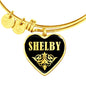 Shelby v02 - 18k Gold Finished Heart Pendant Bangle Bracelet