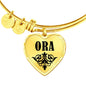 Ora v01 - 18k Gold Finished Heart Pendant Bangle Bracelet