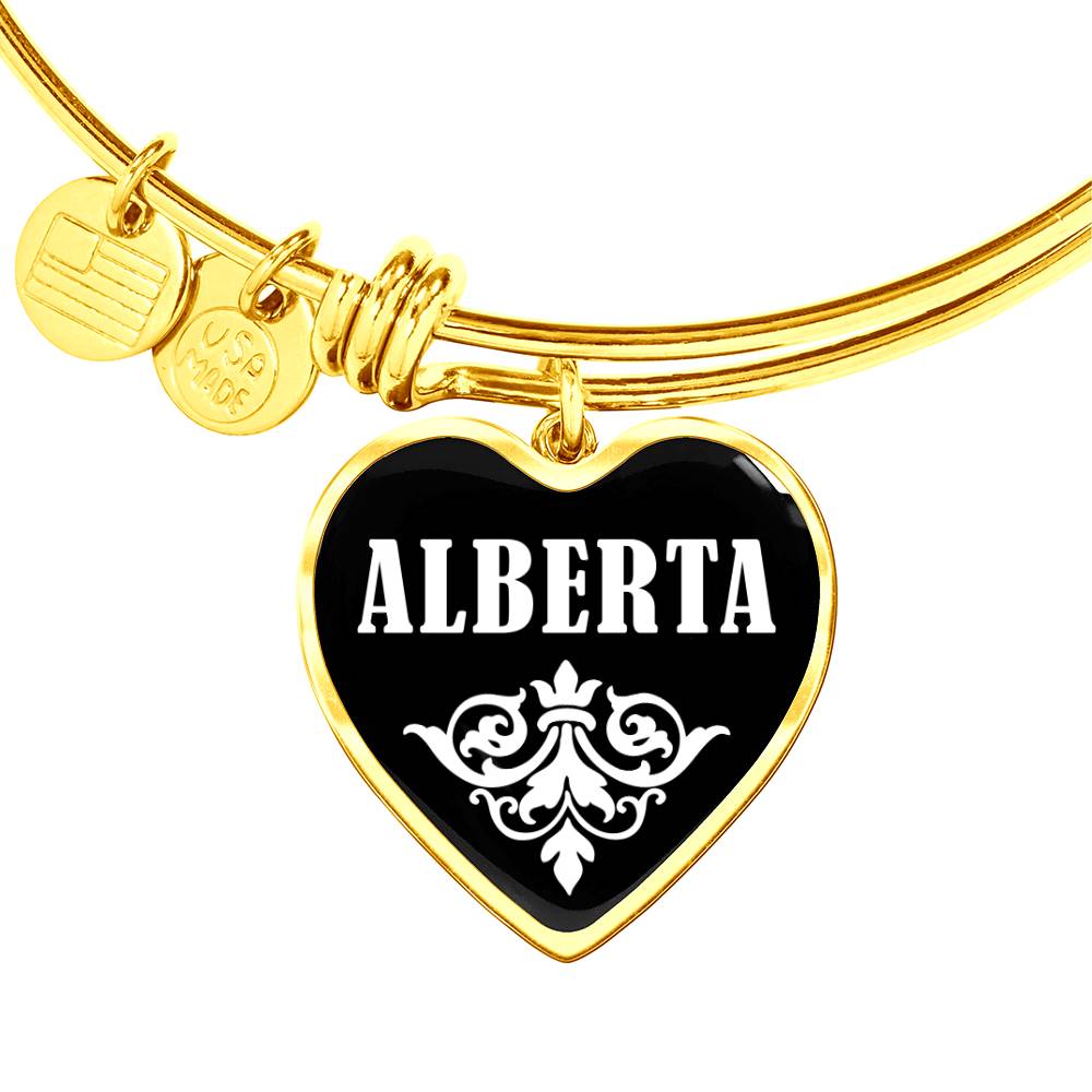 Alberta v01w - 18k Gold Finished Heart Pendant Bangle Bracelet