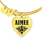 Aimee v01 - 18k Gold Finished Heart Pendant Bangle Bracelet