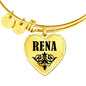 Rena v01 - 18k Gold Finished Heart Pendant Bangle Bracelet