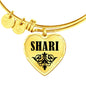 Shari v01 - 18k Gold Finished Heart Pendant Bangle Bracelet