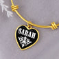 Sarah v01w - 18k Gold Finished Heart Pendant Bangle Bracelet