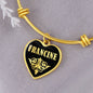 Francine v02 - 18k Gold Finished Heart Pendant Bangle Bracelet
