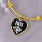 Iris v01w - 18k Gold Finished Heart Pendant Bangle Bracelet