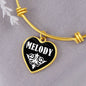 Melody v01w - 18k Gold Finished Heart Pendant Bangle Bracelet