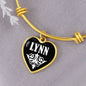 Lynn v01w - 18k Gold Finished Heart Pendant Bangle Bracelet
