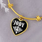 Jody v01w - 18k Gold Finished Heart Pendant Bangle Bracelet