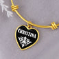 Christina v01w - 18k Gold Finished Heart Pendant Bangle Bracelet
