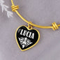 Lucia v03 - 18k Gold Finished Heart Pendant Bangle Bracelet