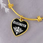 Elizabeth v01w - 18k Gold Finished Heart Pendant Bangle Bracelet