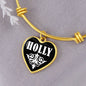 Holly v01w - 18k Gold Finished Heart Pendant Bangle Bracelet