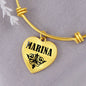 Marina v01 - 18k Gold Finished Heart Pendant Bangle Bracelet