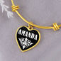 Amanda v01w - 18k Gold Finished Heart Pendant Bangle Bracelet
