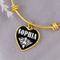 Sophia v03 - 18k Gold Finished Heart Pendant Bangle Bracelet