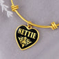 Nettie v02 - 18k Gold Finished Heart Pendant Bangle Bracelet