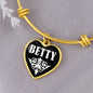 Betty v01w - 18k Gold Finished Heart Pendant Bangle Bracelet