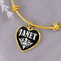 Janet v01w - 18k Gold Finished Heart Pendant Bangle Bracelet