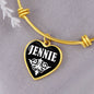 Jennie v01w - 18k Gold Finished Heart Pendant Bangle Bracelet
