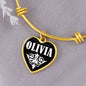 Olivia v01w - 18k Gold Finished Heart Pendant Bangle Bracelet