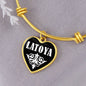 Latoya v01w - 18k Gold Finished Heart Pendant Bangle Bracelet